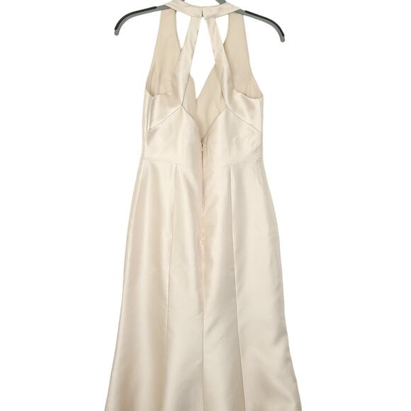 Alfred Sung Halter Satin Trumpet Gown Thigh High Slit, D761, Palomio, Size 6L - Picture 7 of 16